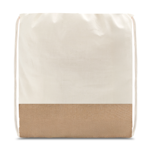 SABLON. Sacola tipo mochila 100% algodão (160 g/m²) com detalhe em imitação de juta