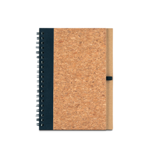 VICENTE. Caderno B6 de capa dura em cortiça e PET 100% reciclado, com páginas lisas recicladas
