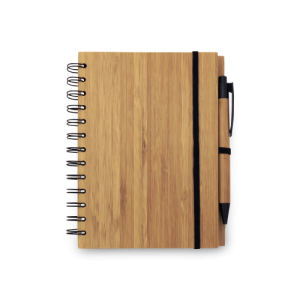 DICKENS A5. Caderno A5 espiral de capa dura em bambu, com páginas pautadas em papel 100% reciclado