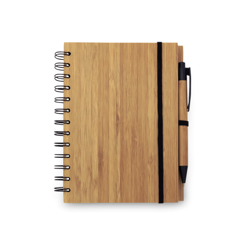 DICKENS A5. Caderno A5 espiral de capa dura em bambu, com páginas pautadas em papel 100% reciclado