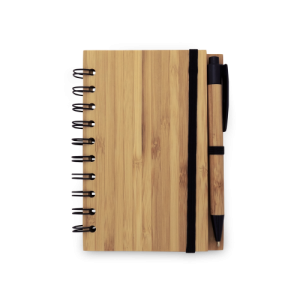 DICKENS A6. Caderno A6 espiral de capa dura em bambu, com páginas pautadas em papel 100% reciclado