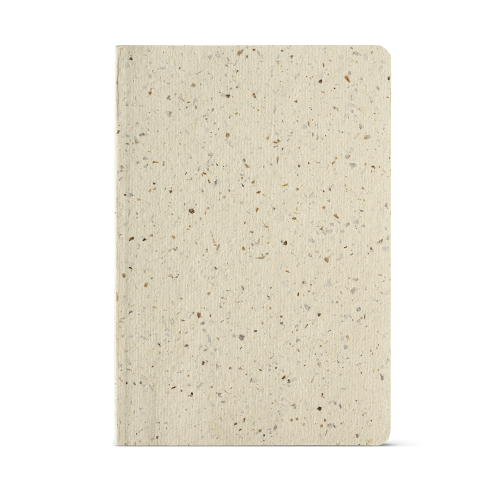 BARLEYPAD. Caderno A5 com resíduos da cevada (25%) e trapos de algodão reciclado (75%), com páginas pautadas recicladas