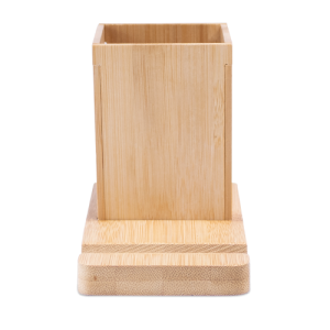 ERWIN. Conjunto de secretária com suporte para celular e copo, em bambu