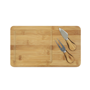 WOODS. Tábua de queijos em bambu com 2 utensílios em bambu e aço inox