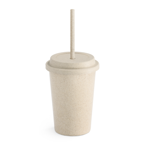 VALLEY. Copo de viagem em fibra de bambu (60%) e PP (40%) com tampa e canudo (450 mL)