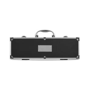 VALASTRO. Kit churrasco em estojo de alumínio com 5 utensílios em aço inox e alumínio