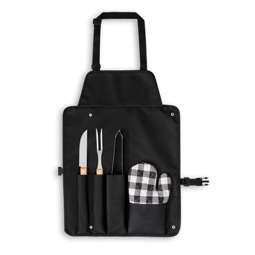 CHAMP. Kit churrasco com 3 utensílios em aço inox e madeira de Seringueira e luva