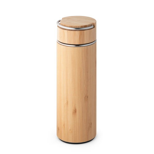 SOW. Garrafa térmica em aço inox e bambu, de parede dupla isolada a vácuo (440 mL)