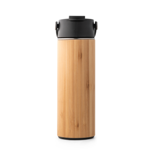 LAVER. Garrafa térmica em aço inox e bambu, de parede dupla isolada a vácuo (440 mL)