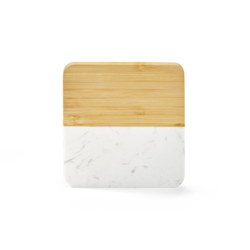 MARBOO CUP. Conjunto de 4 porta copos em mármore e bambu em formato quadrado