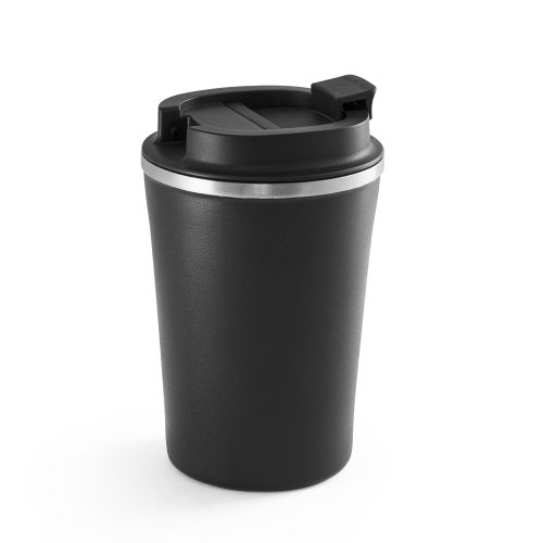 PHELPS. Copo de viagem térmico em aço inox e PP, de parede dupla isolada a vácuo (470 mL)