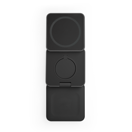 BROGLIE. Carregador magnético por indução super-rápido (wireless), dobrável, que permite carregar três dispositivos simultaneamente, em ABS 100% reciclado
