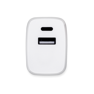 WEGENER. Adaptador de corrente com porta USB-A 18W e USB-C 20W em ABS 100% reciclado