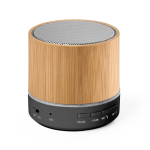 RE-GLASHOW. Caixa de som portátil com microfone e autonomia de 4h30 (400 mAH), em bambu e ABS 100% reciclado