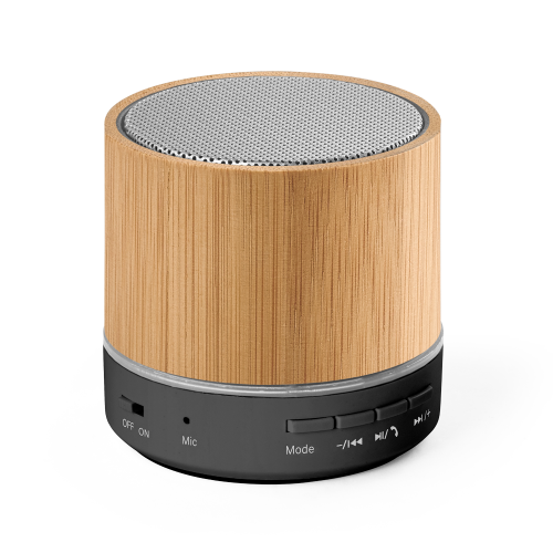 RE-GLASHOW. Caixa de som portátil com microfone e autonomia de 4h30 (400 mAH), em bambu e ABS 100% reciclado